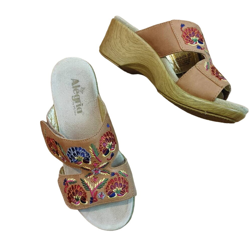 Alegria Clogs Sandals Linn Leather Embroidered Floral  Sz 39 = 9